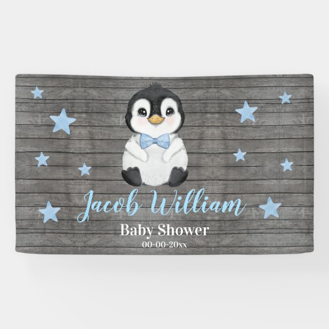 Baby Boy Pinguin Banner Signature Backdrop Dusche (Horizontal)