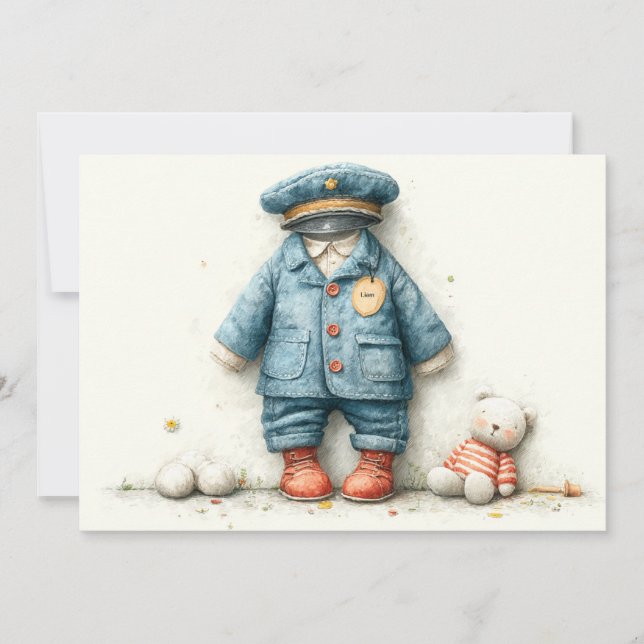 Baby Boy Police 1. Geburtstag Party Einladung (Vorderseite)
