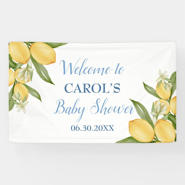 Baby Boy Positano Lemons Blue Baby Dusche Hintergr Banner (Horizontal)