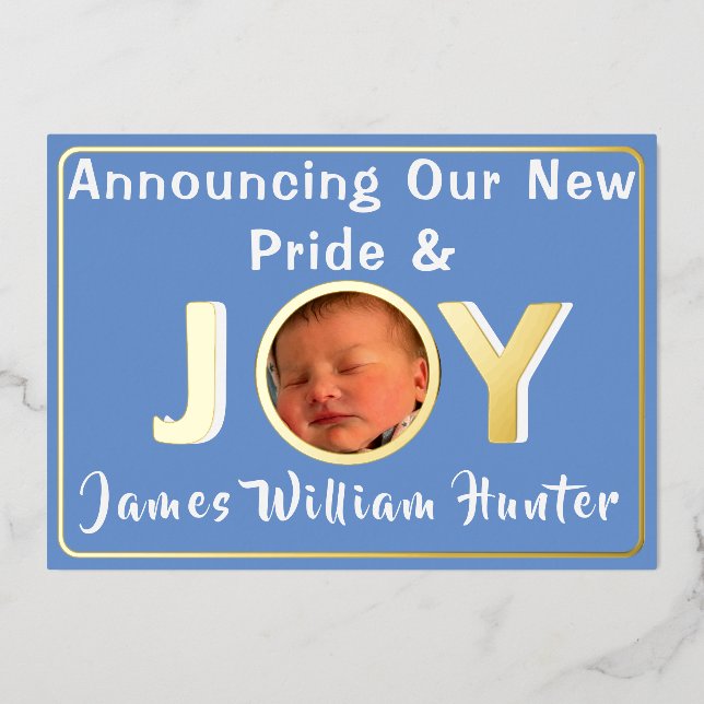 Baby Boy Pride & Joy Foil Birth Ankündigung (Vorderseite)
