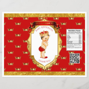Baby Boy Prince Red Gold Chip Bag Wrapper Flyer