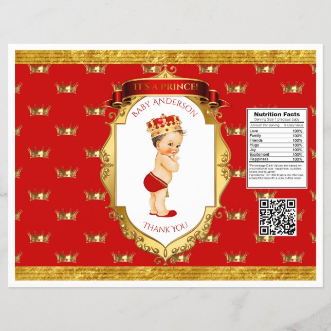Baby Boy Prince Red Gold Chip Bag Wrapper Flyer (Vorne)