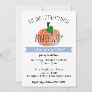 Baby Boy Pumpkin First 1st Birthday Invitation Einladung