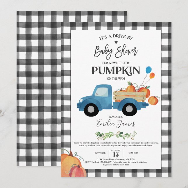 Baby Boy Pumpkin Truck Pumpkin Fall Baby Dusche Einladung (Vorne/Hinten)