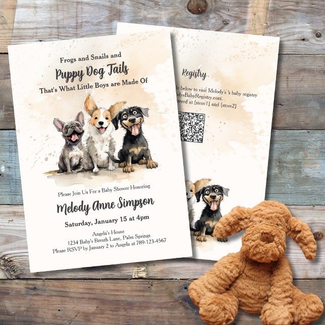 Baby Boy Puppy Dog Schwänze Kinderdusche Einladung (Boy Baby Shower Invitation: Frogs, Snails and Puppy Dog Tails, That's What Little Boys are Made Of)