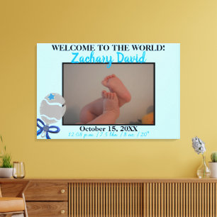 Baby Boy Rattle Foto Birth Stats 36" x 24" Leinwanddruck