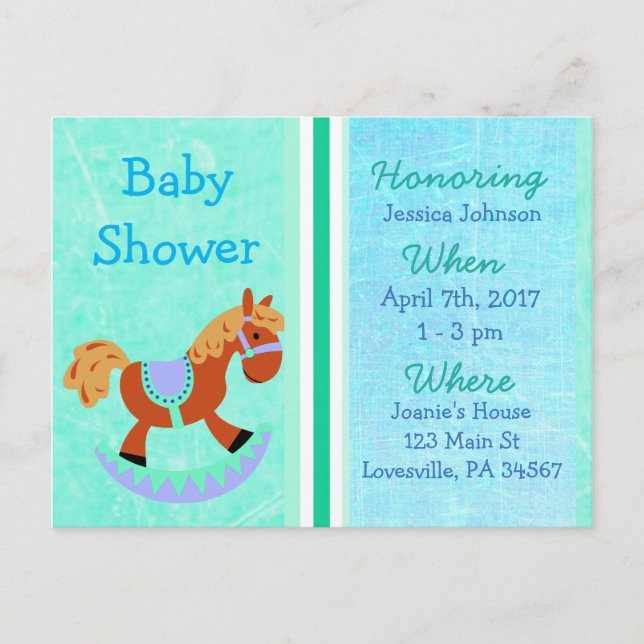 Baby Boy Rocking Horse Baby shower bleu Invitation (Devant)