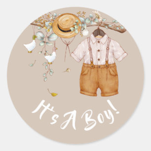 Baby Boy Rustic Country Greenery Runder Aufkleber