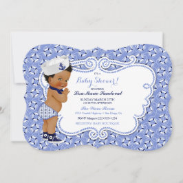 Baby Boy Sailor Nautical Theme Blue & White Einladung