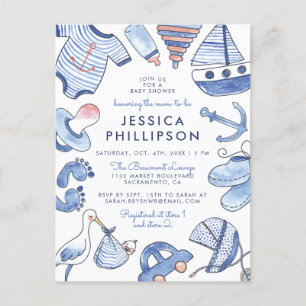 Baby Boy Sailor   Niedlich Blue Nautical Baby Dusc Einladungspostkarte