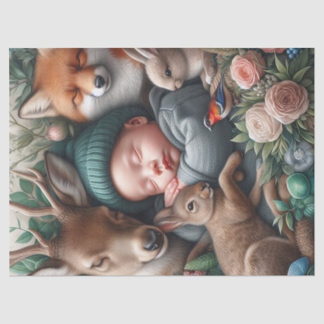 Baby Boy Schlafen mit Gewebepapier für Waldtiere Seidenpapier (Vorderseite)