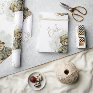 Baby Boy Script Hunter Teddy Bear Baby Shower Geschenkpapier