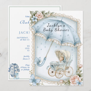 Baby Boy Shower Blaues Regenschirm Regentropfen Einladung