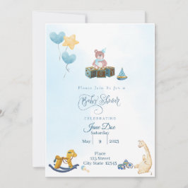 Baby Boy Shower Blue mit Teddy Bear Einladung