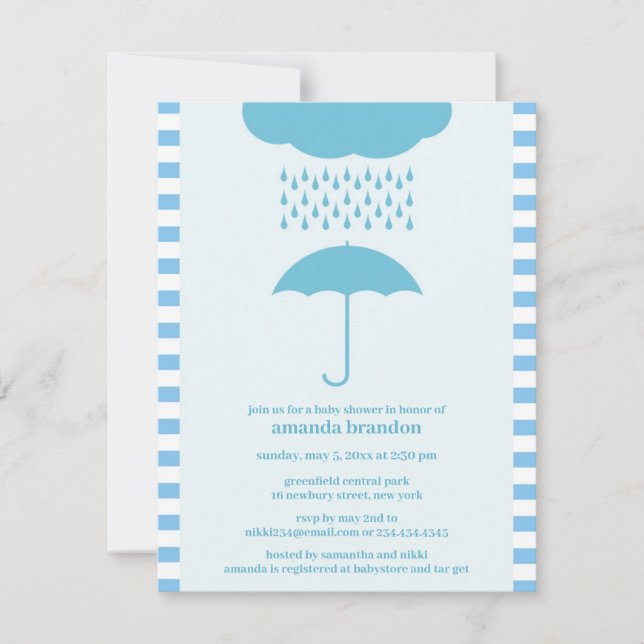Baby Boy Shower Blue Umbrella Invitation (Devant)