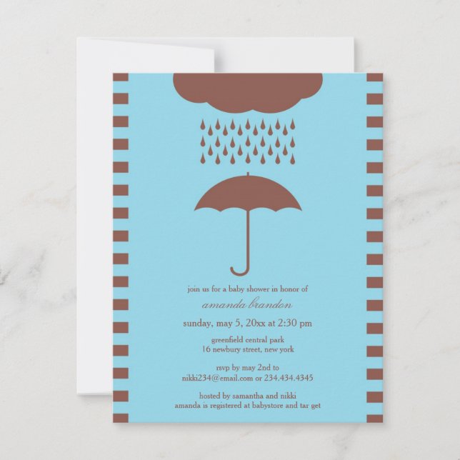 Baby Boy Shower Blue Umbrella Invitation (Devant)