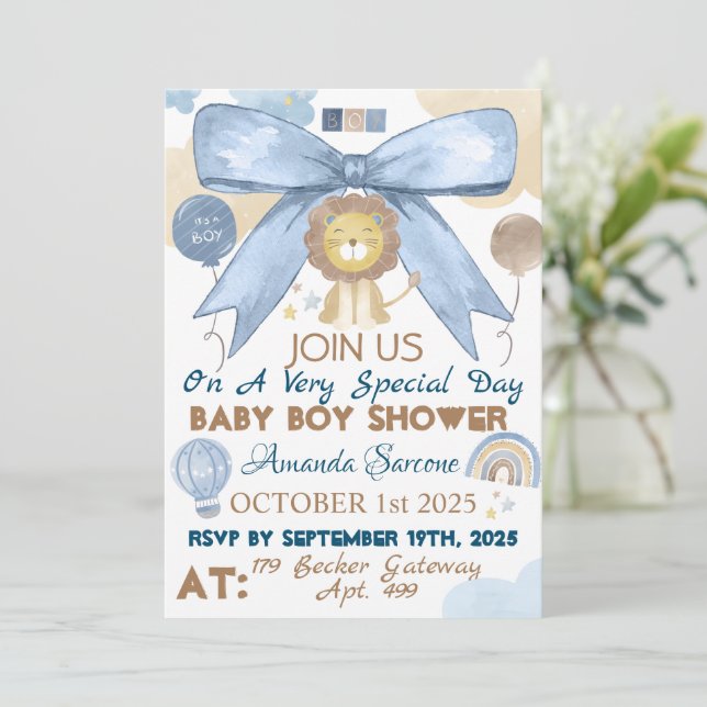 Baby Boy Shower Cute Lion Invitation (Debout devant)