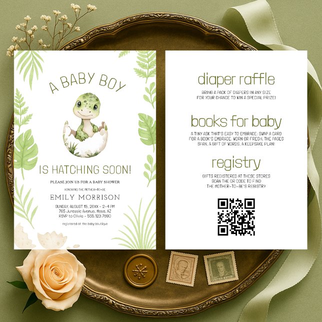 Baby Boy Shower Dinosaur All in One Einladung (Von Creator hochgeladen)