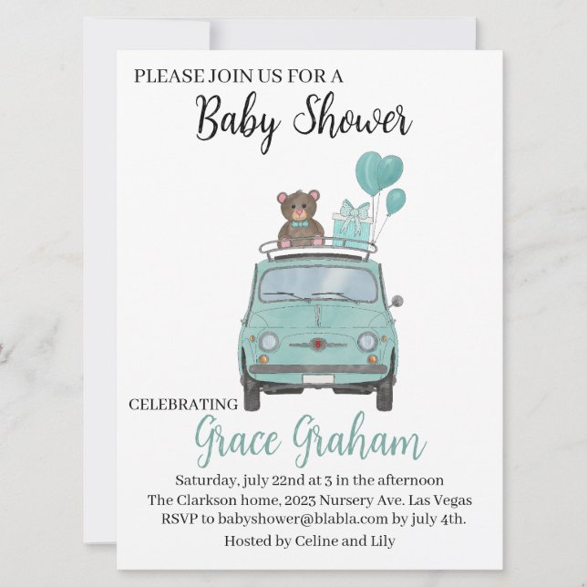 Baby Boy Shower Einladung Fiat 500 (Vorderseite)