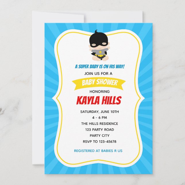 Baby Boy Shower Einladungen (Superhero) Blau (Vorderseite)