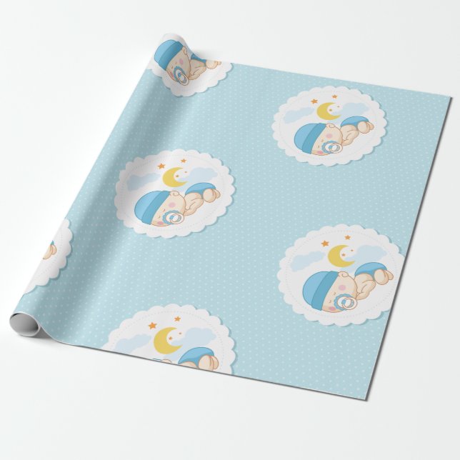 Baby Boy Shower Gift Wrap Cute Boy Blue Geschenkpapier (Ungerollt)