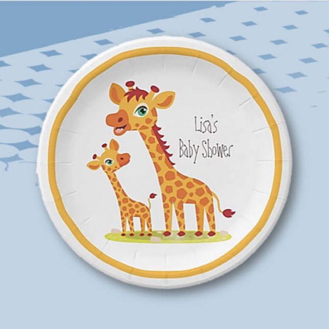 Baby Boy Shower Giraffe Paper Party Plate Pappteller (Von Creator hochgeladen)
