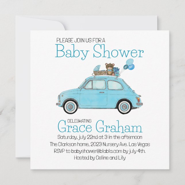 Baby Boy Shower invitation Fiat 500 (Devant)