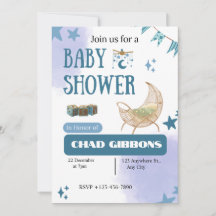 Baby Boy Shower Mond Sterne Einladungsvorlage