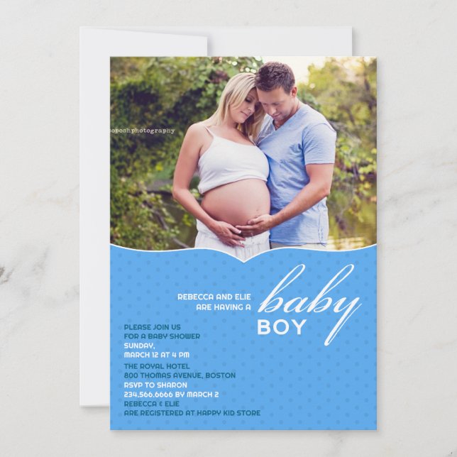 Baby Boy Shower Photo Flat Invitation (Devant)