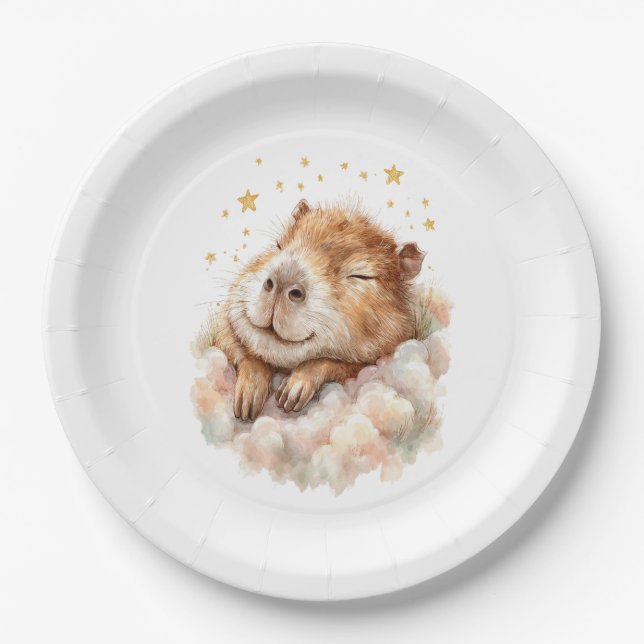 Baby Boy Shower Plate • Capybara Design Pappteller (Vorderseite)