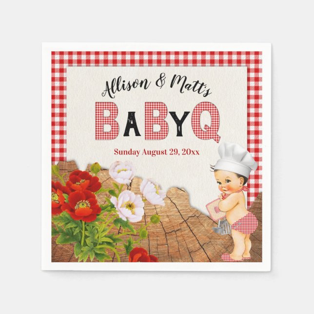 Baby Boy Shower Red Gingham Baby Q Barbeque Serviette (Vorderseite)