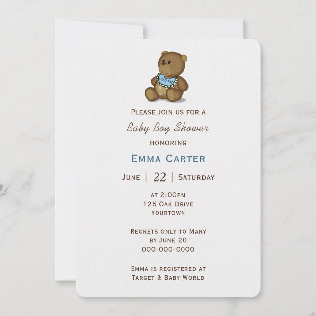 Baby Boy Shower Teddy Bear Einladung (Vorderseite)