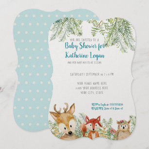 Baby Boy Shower Woodland Tiere Hirsche, Fox n Owl Einladung