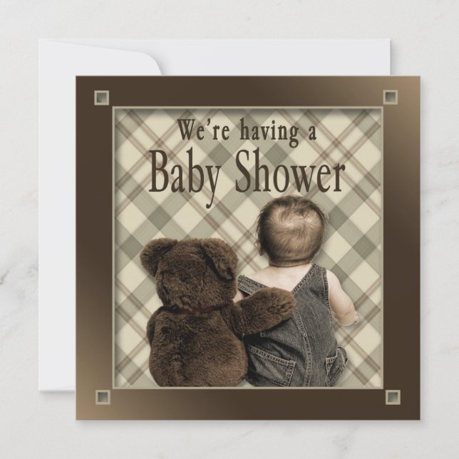 BABY BOY SHOWING INVITATION - BABY UND TEDDY BEAR EINLADUNG (Vorderseite)