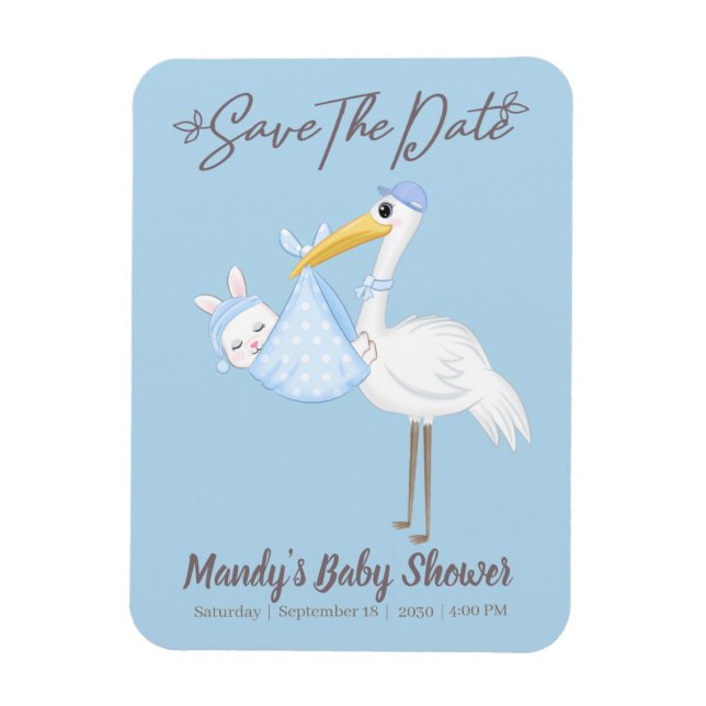 Baby Boy Stork Blue Shower Save the Date Magnet (Vertical)