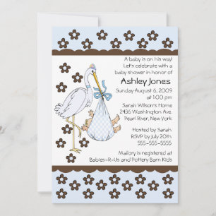 Baby Boy Stork Boy Baby Shower Invitations