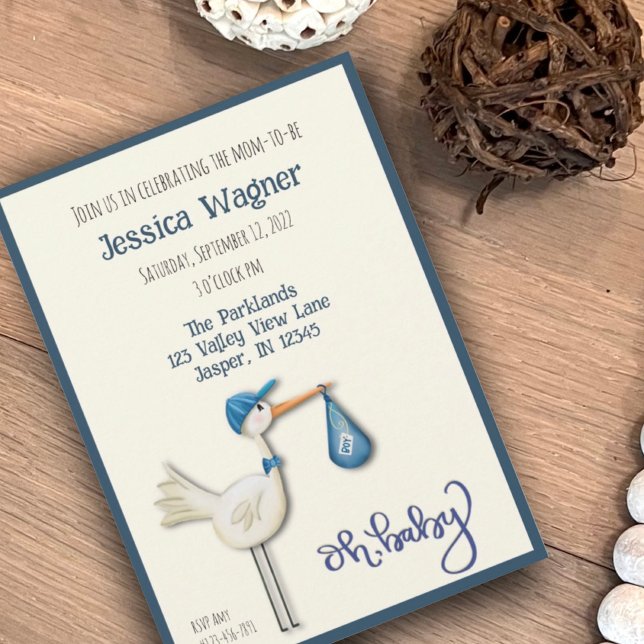 Baby Boy Stork Niedlich Inspirivity Baby Dusche Einladung (Von Creator hochgeladen)