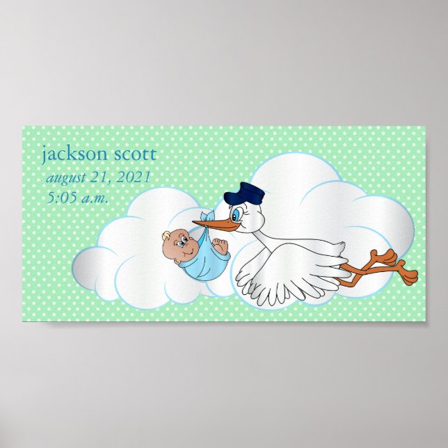 Baby Boy Stork Poster (Vorne)