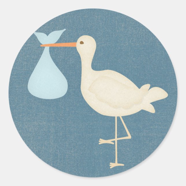 Baby Boy Stork Runder Aufkleber (Vorderseite)