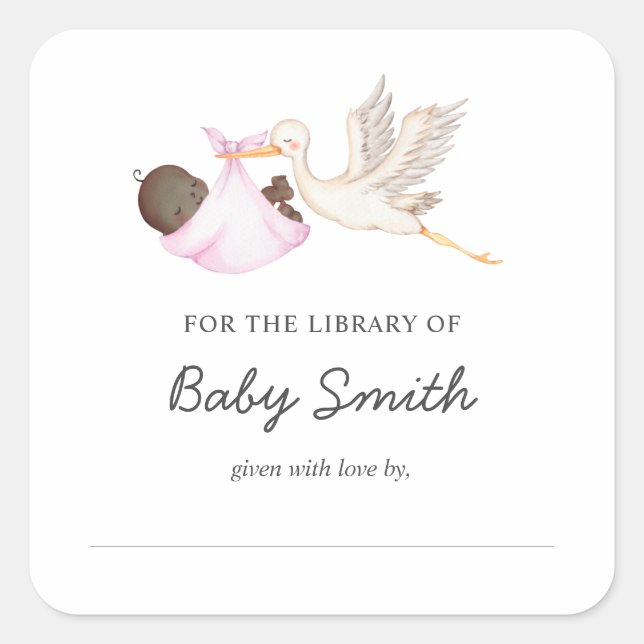 Baby Boy Stork Shower Buchzeichen Quadratischer Aufkleber (Vorderseite)