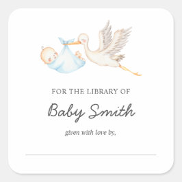 Baby Boy Stork Shower Buchzeichen Quadratischer Aufkleber