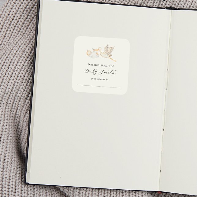 Baby Boy Stork Shower Buchzeichen Quadratischer Aufkleber (Von Creator hochgeladen)