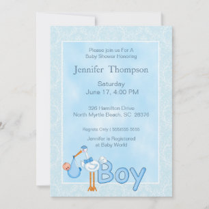 Baby Boy Stork Shower Invitations