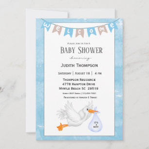 Baby Boy Stork Shower Invitations