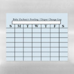 Baby Boy Täglicher Fütternd Kalender zum Wechseln  Magnetisches Trockenlöschblatt<br><div class="desc">Horizontaler wöchentlicher Baby fütternd, Windelwechsellog. Personalisieren Sie das obere weiße Bild mit dem aktuellen Monat. Behalt den Text oben im Kalender oder editiere um nur füttern, etc. Hellblauer Hintergrund mit geradenem Notenbereich. Grid hat Wochentage am Sonntag bis Samstag. Verwenden Sie Trockenleermarker, um die Wochentage zu füllen. Schreiben Sie Daten in...</div>