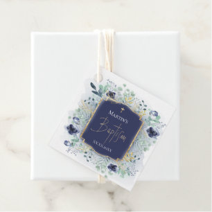Baby Boy Taufe blauen Blumendekor Geschenkanhänger