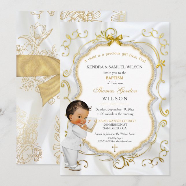 Baby Boy Taufe Kommune Christening Bibel Einladung (Vorne/Hinten)