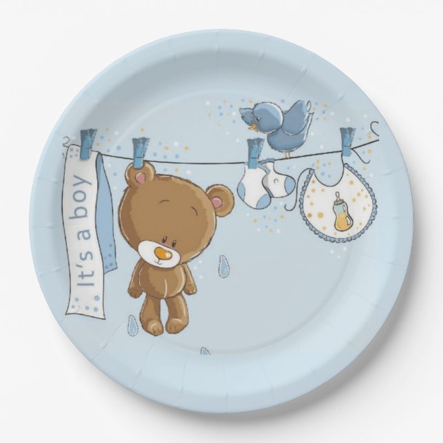Baby Boy Teddy Bear Baby Pappteller (Vorderseite)
