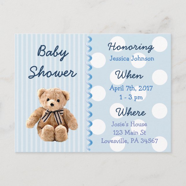 Baby Boy Teddy Bear Baby shower bleu Invitation (Devant)
