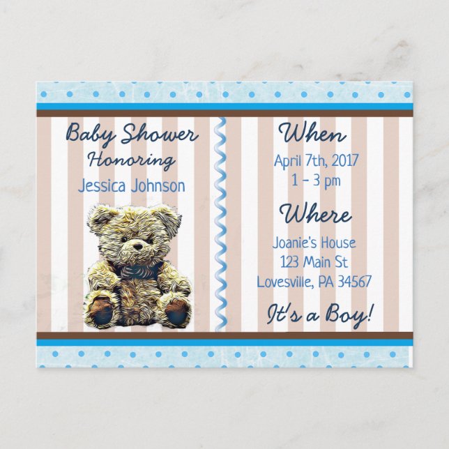 Baby Boy Teddy Bear Baby Shower Einladung (Vorderseite)